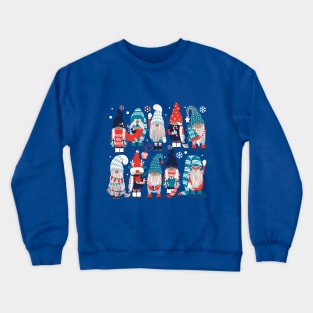 Let it gnome // spot blue background little Santa's helpers preparing for Christmas neon red classic oxford and pastel blue dressed gnomes Crewneck Sweatshirt